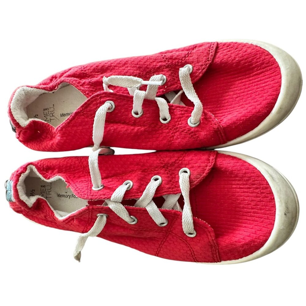 Time And Tru Womens Red Canvas Lace-Up Sneakers W/ Embroidered Arrow Memory Foam